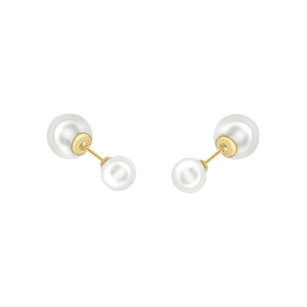 9ct Gold  Pearl Full Moon Double-Sided Stud Earrings 5mm & 7mm - 1-58-8769