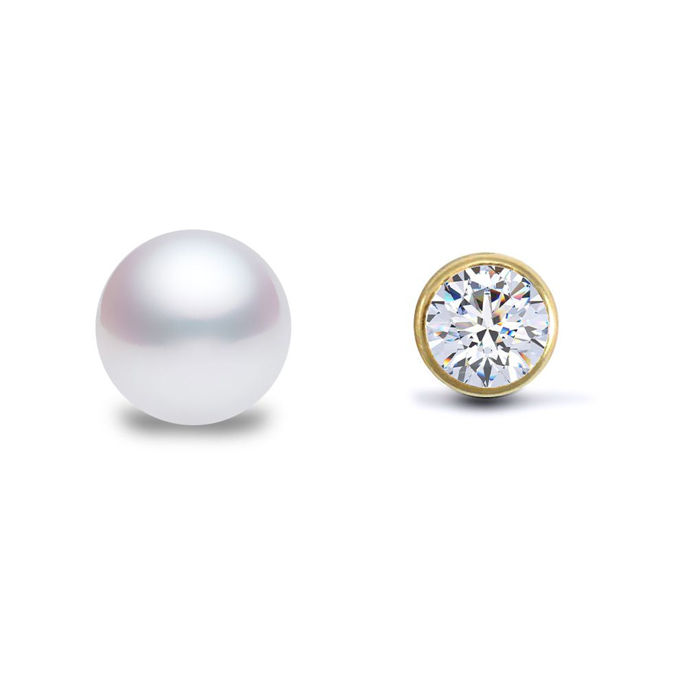 9ct Gold  Pearl & CZ Full Moon Double-Sided Stud Earrings 4mm & 6mm - 1-58-9459