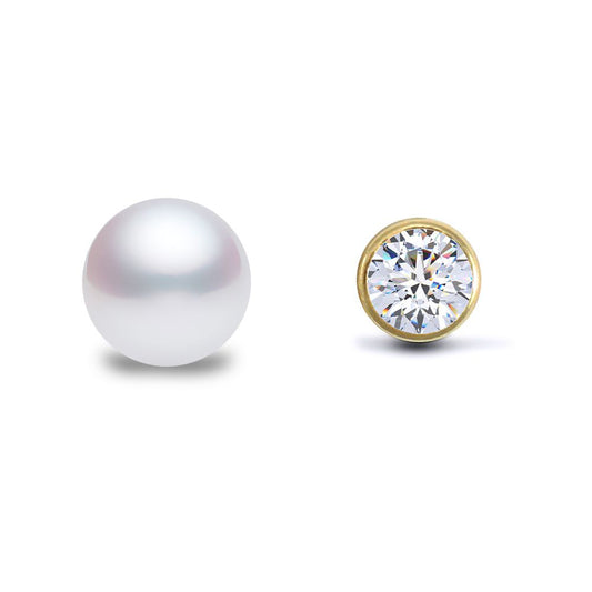 9ct Gold  Pearl & CZ Full Moon Double-Sided Stud Earrings 4mm & 6mm - 1-58-9459