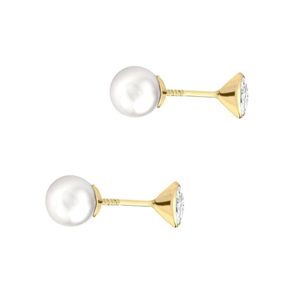 9ct Gold  Pearl & CZ Full Moon Reversible Stud Earrings 4mm & 6mm - 1-58-9459