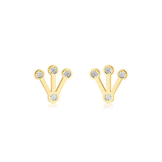 9ct Gold  CZ Triple Spike Crown Stud Earrings 8mm - 1-59-1891