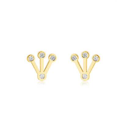 9ct Gold  CZ Triple Spike Crown Stud Earrings 8mm - 1-59-1891