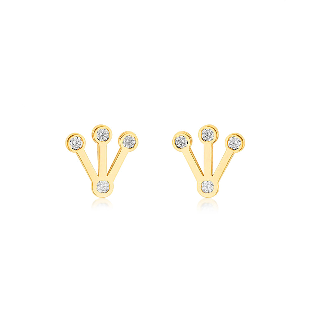 9ct Gold  CZ Triple Spike Crown Stud Earrings 8mm - 1-59-1891