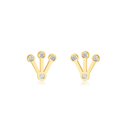 9ct Gold  CZ Triple Spike Crown Stud Earrings 8mm - 1-59-1891