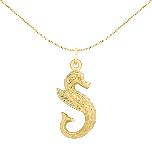 9ct Gold  Seahorse Good Luck Charm Pendant 24mm - 1-61-0353
