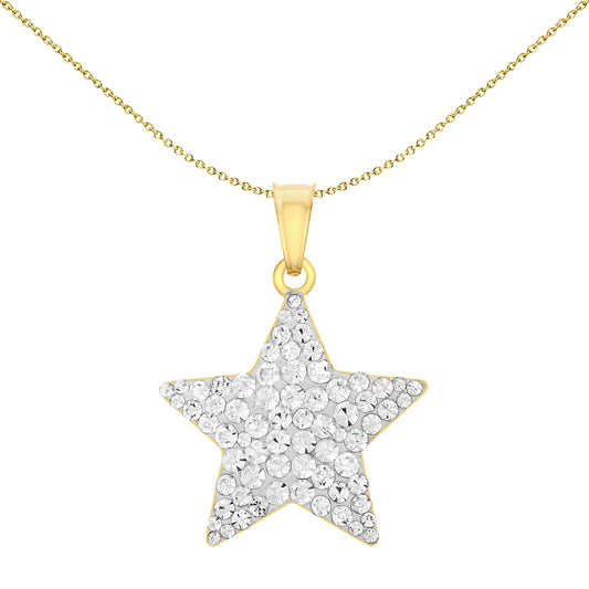 9ct Gold  Crystal Encrusted 5 Pointed Super Star Pendant Necklace - 1-62-9812