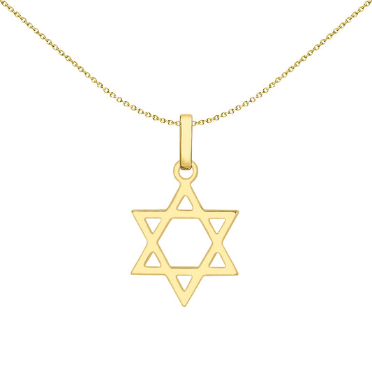 9ct Gold  Magen David Star Charm Pendant Necklace - 1-64-2521