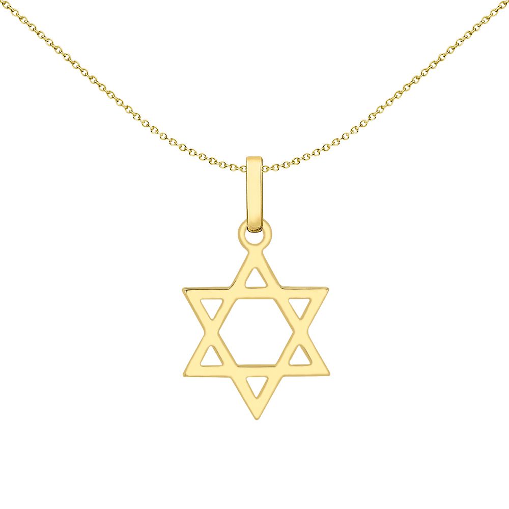 9ct Gold  Magen David Star Charm Pendant Necklace - 1-64-2521