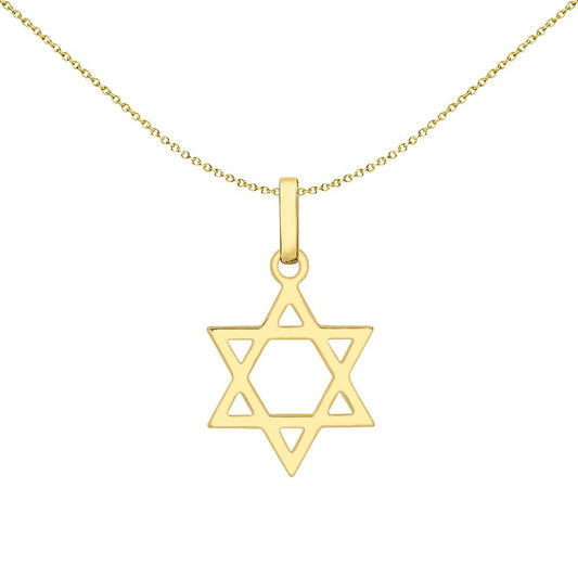 9ct Gold  Magen David Star Charm Pendant Necklace - 1-64-2521