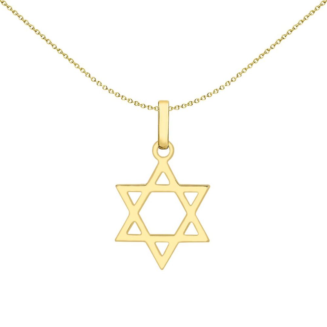 9ct Gold  Magen David Star Charm Pendant Necklace - 1-64-2521