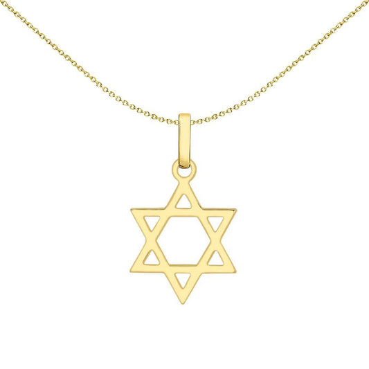 9ct Gold  Magen David Star Charm Pendant Necklace - 1-64-2521