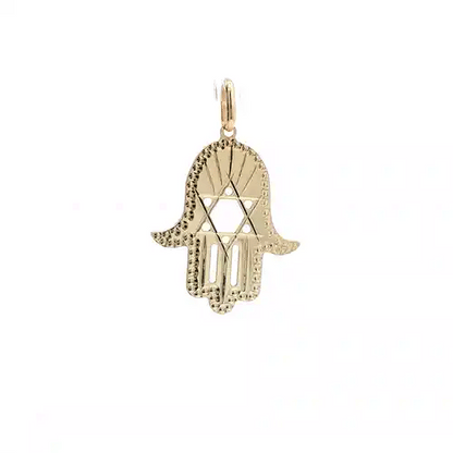 9ct Gold  Hamsa Hand Magen David Star Diamond-cut Charm Pendant - 1-64-2761