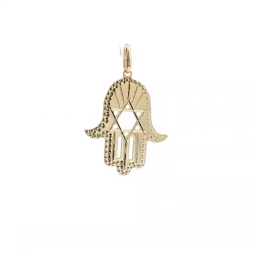 9ct Gold  Hamsa Hand Magen David Star Diamond-cut Charm Pendant - 1-64-2761