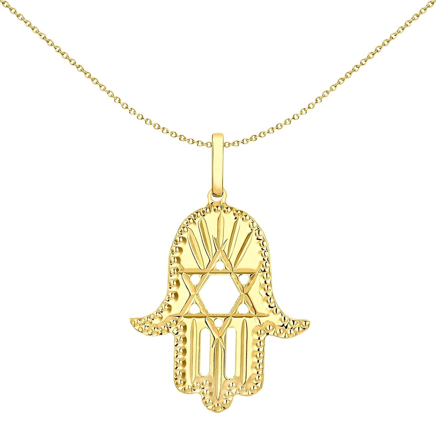 9ct Gold  Hamsa Hand Magen David Star Diamond-cut Charm Pendant - 1-64-2761