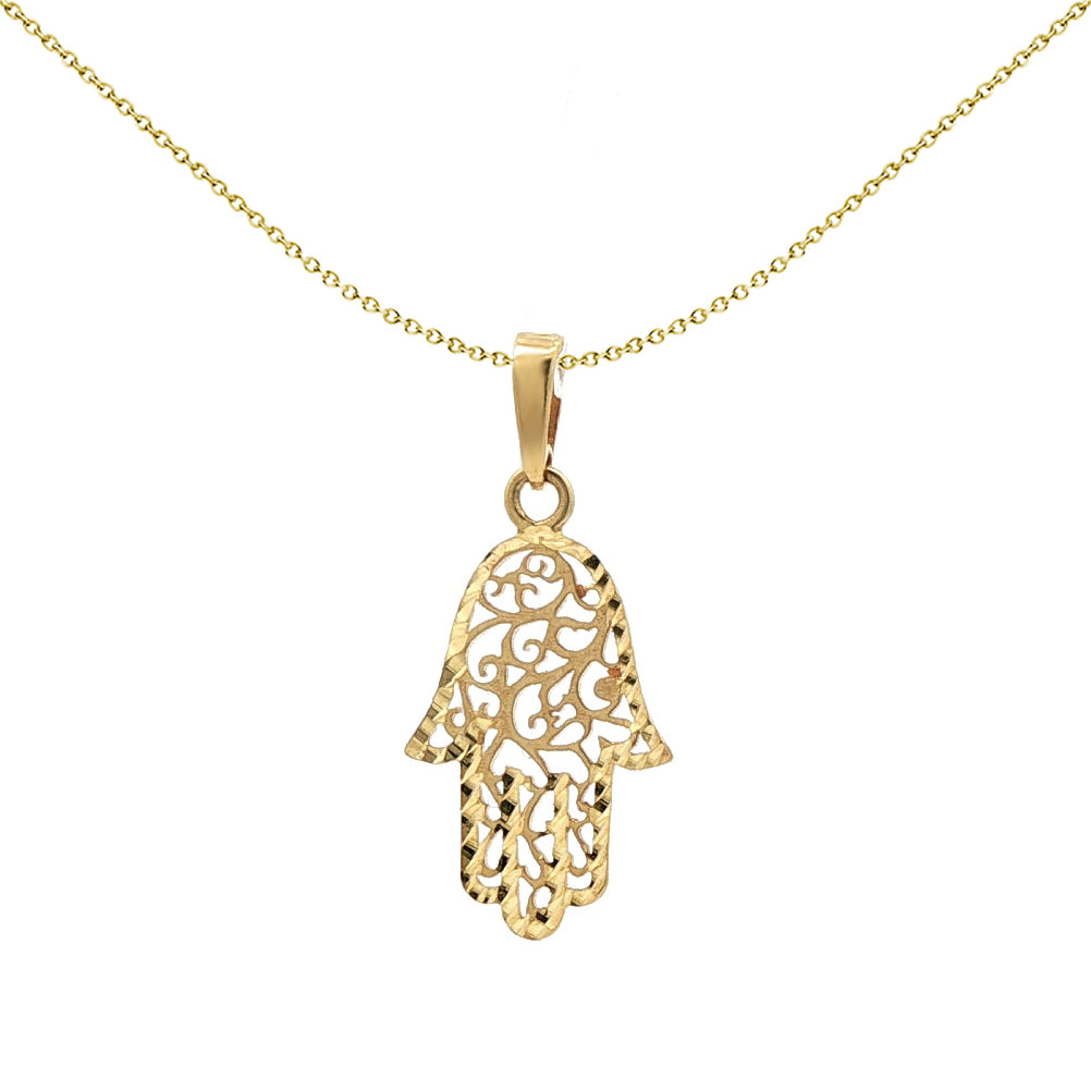 Ladies 9ct Gold  Diamond-cut Hamsa 5 Hand Charm Pendant - JPD586