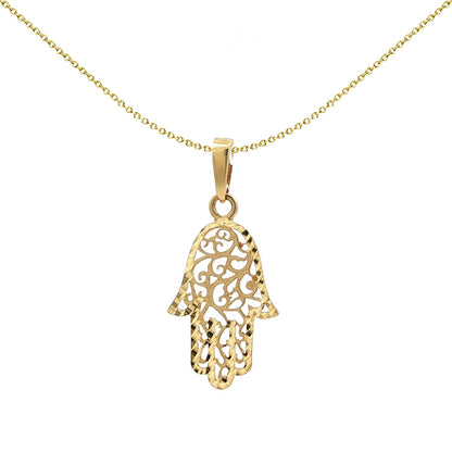 Ladies 9ct Gold  Diamond-cut Hamsa 5 Hand Charm Pendant - JPD586