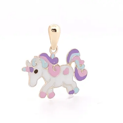 9ct Gold  Enamel Unicorn Pendant 19mm x 18mm - 1-68-5135
