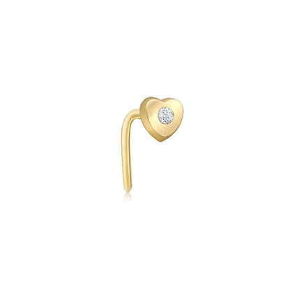 9ct Gold  CZ Solitaire Love Heart L-Post Nose Stud 4mm - 1-70-0689