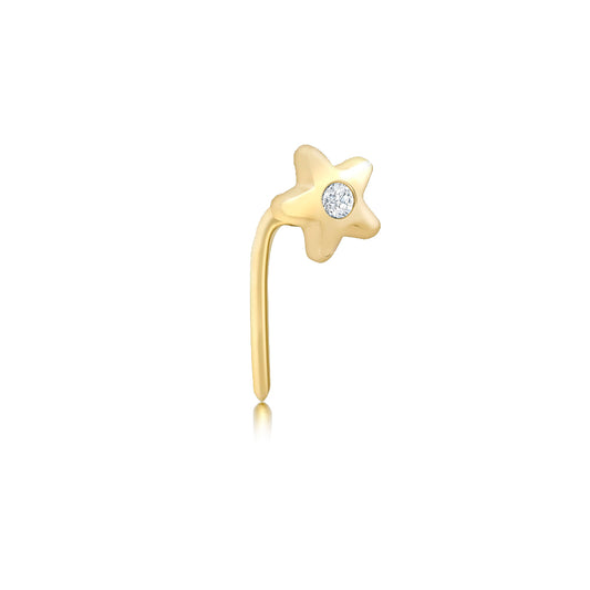 9ct Gold  CZ Solitaire Lucky Star L-Post Nose Stud 4mm - 1-70-0699