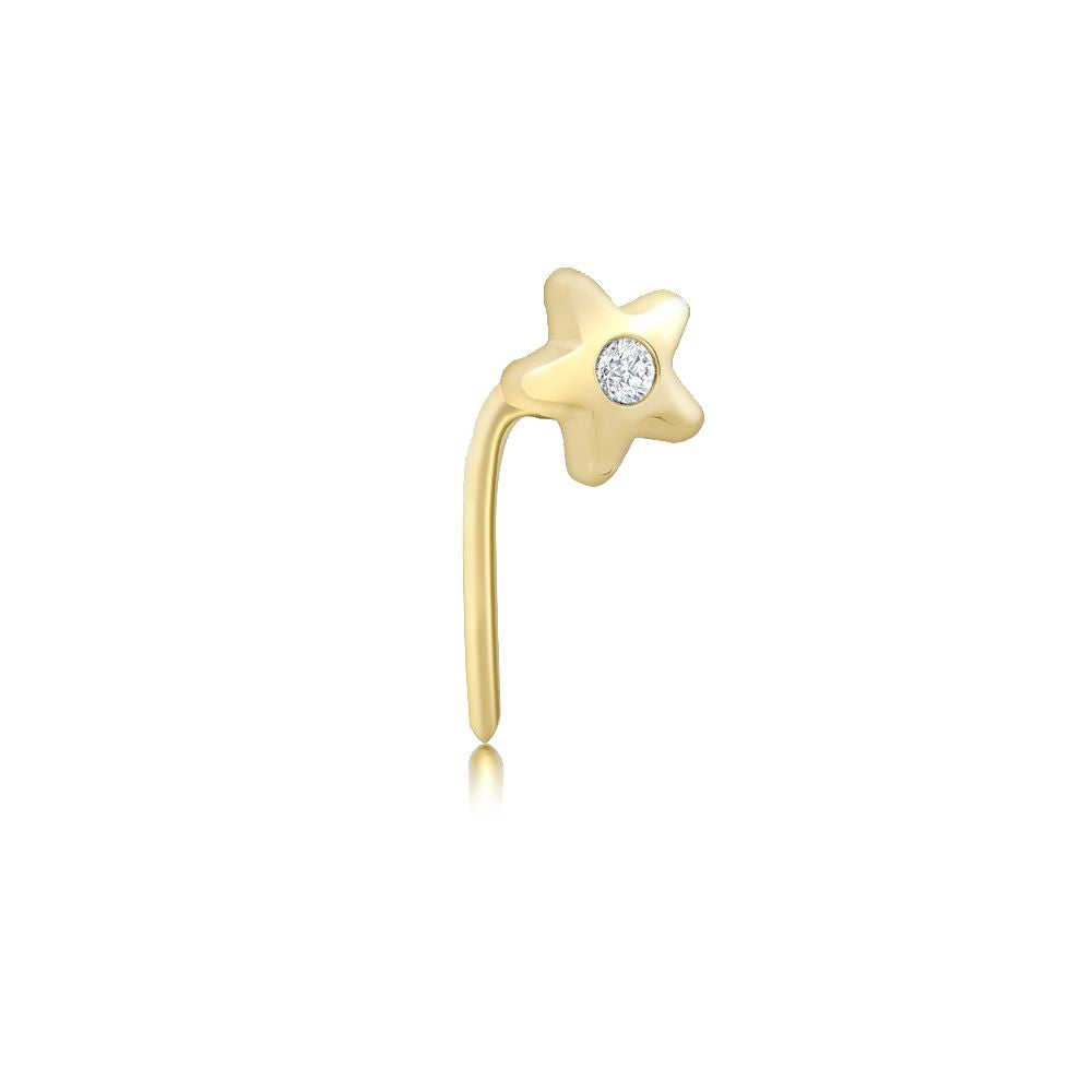 9ct Gold  CZ Solitaire Lucky Star L-Post Nose Stud 4mm - 1-70-0699