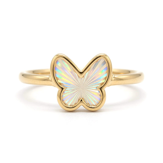 9ct Gold  Magic Rainbow Starburst Butterfly Charm Ring - 1-80-0049