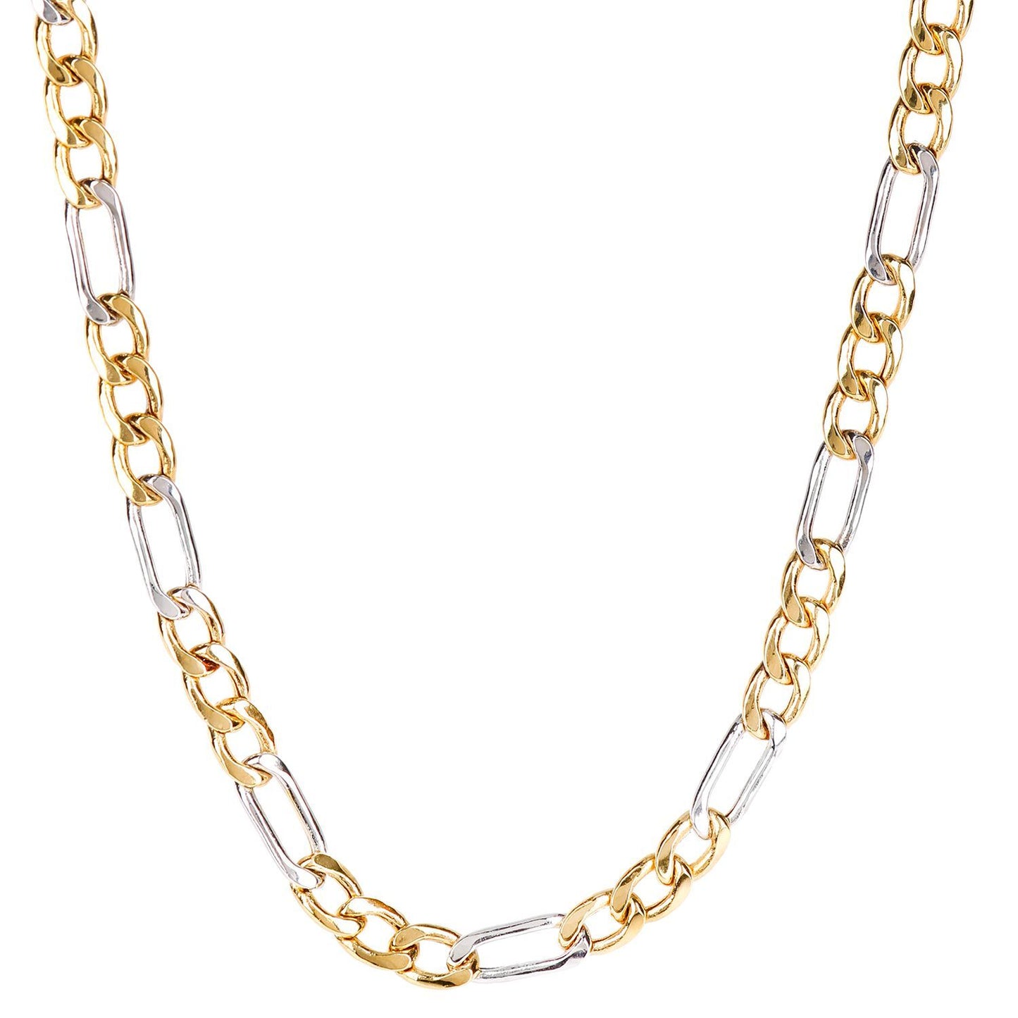 9ct White & Yellow Gold  Figaro Chain Necklace 5mm 18 inch - 120AXLHGR30YW-18