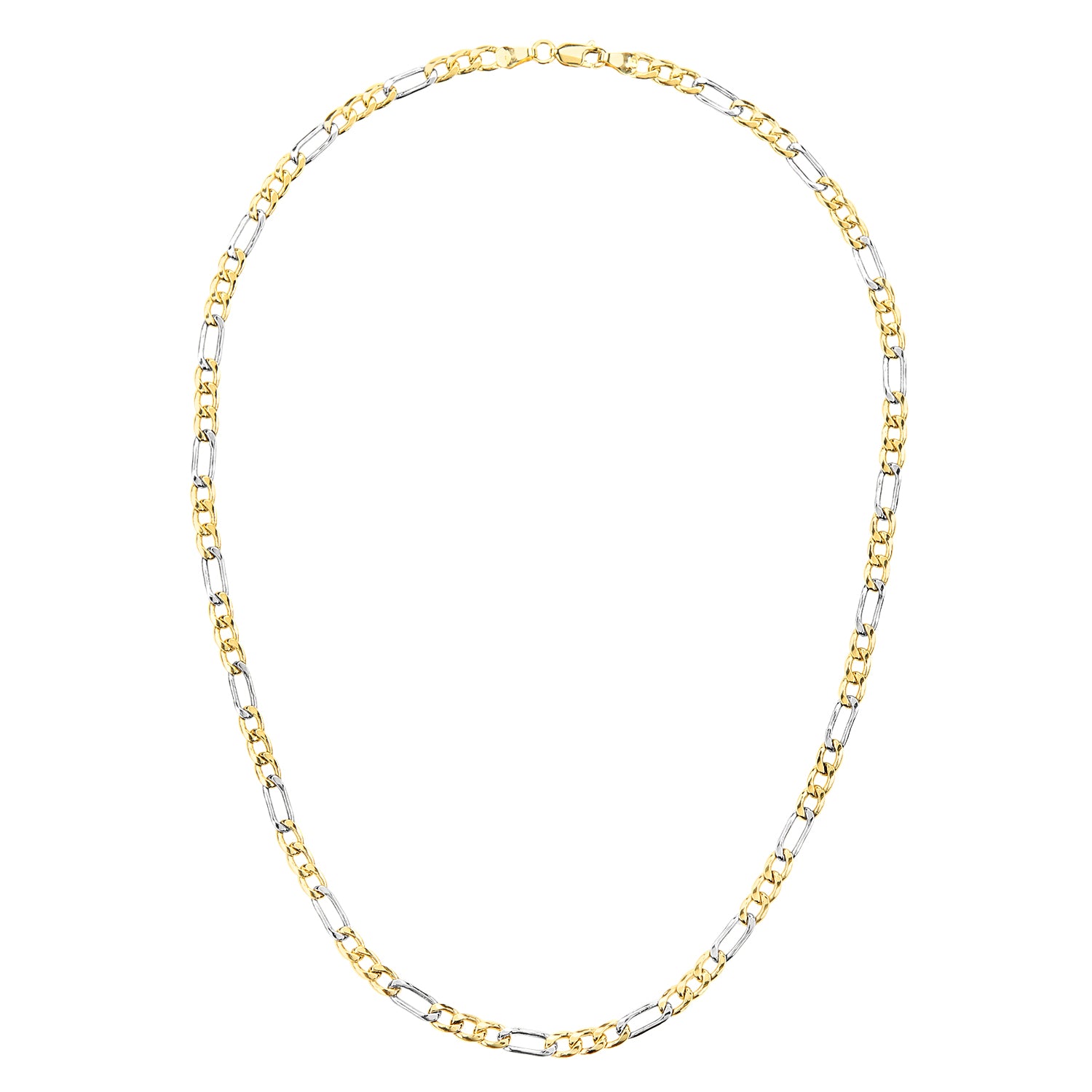 9ct White & Yellow Gold  Figaro Chain Necklace 5mm 18 inch - 120AXLHGR30YW-18