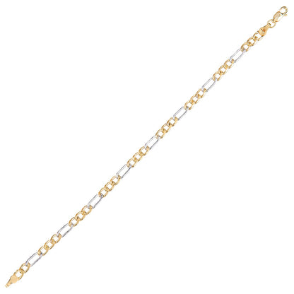 9ct White & Yellow Gold  Figaro Chain Bracelet 5mm 7.5 inch - 120AXLHGR30YW-7.5