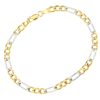 9ct White & Yellow Gold  Figaro Chain Bracelet 5mm 7.5 inch - 120AXLHGR30YW-7.5