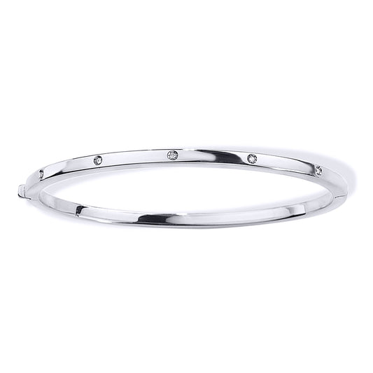 Ladies 18ct White Gold  5 Diamonds Eternity Bangle Bracelet - 4mm - BGNR02008