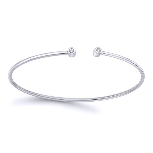 18ct White Gold  Diamond Donut Solitaire Torque Bangle 1.5mm 5pts - BGNR02049