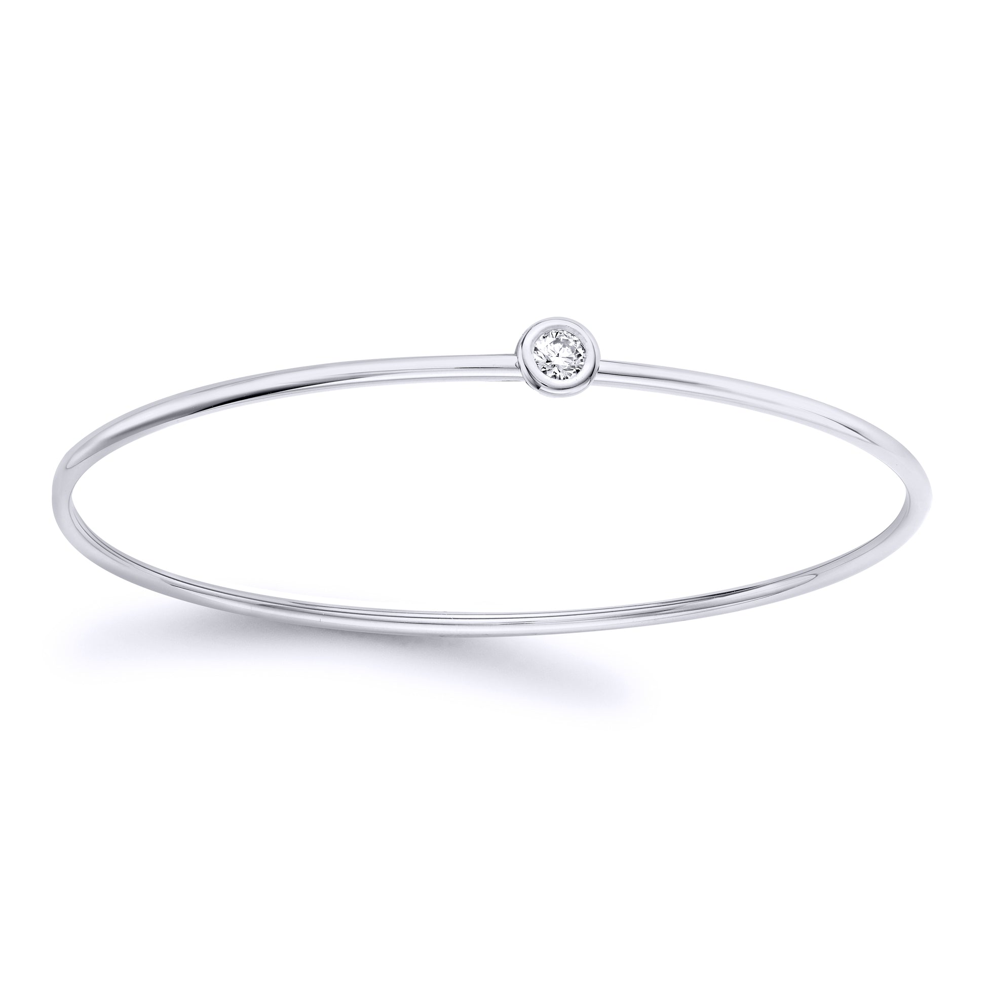 18ct White Gold  Diamond Donut Bezel Solitaire Bangle 1.5mm 14pts - BGNR02076