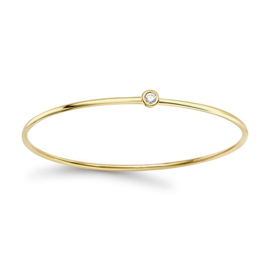 18ct Gold  Diamond Donut Bezel Solitaire Bangle 1.5mm 8pts - BGNR02079