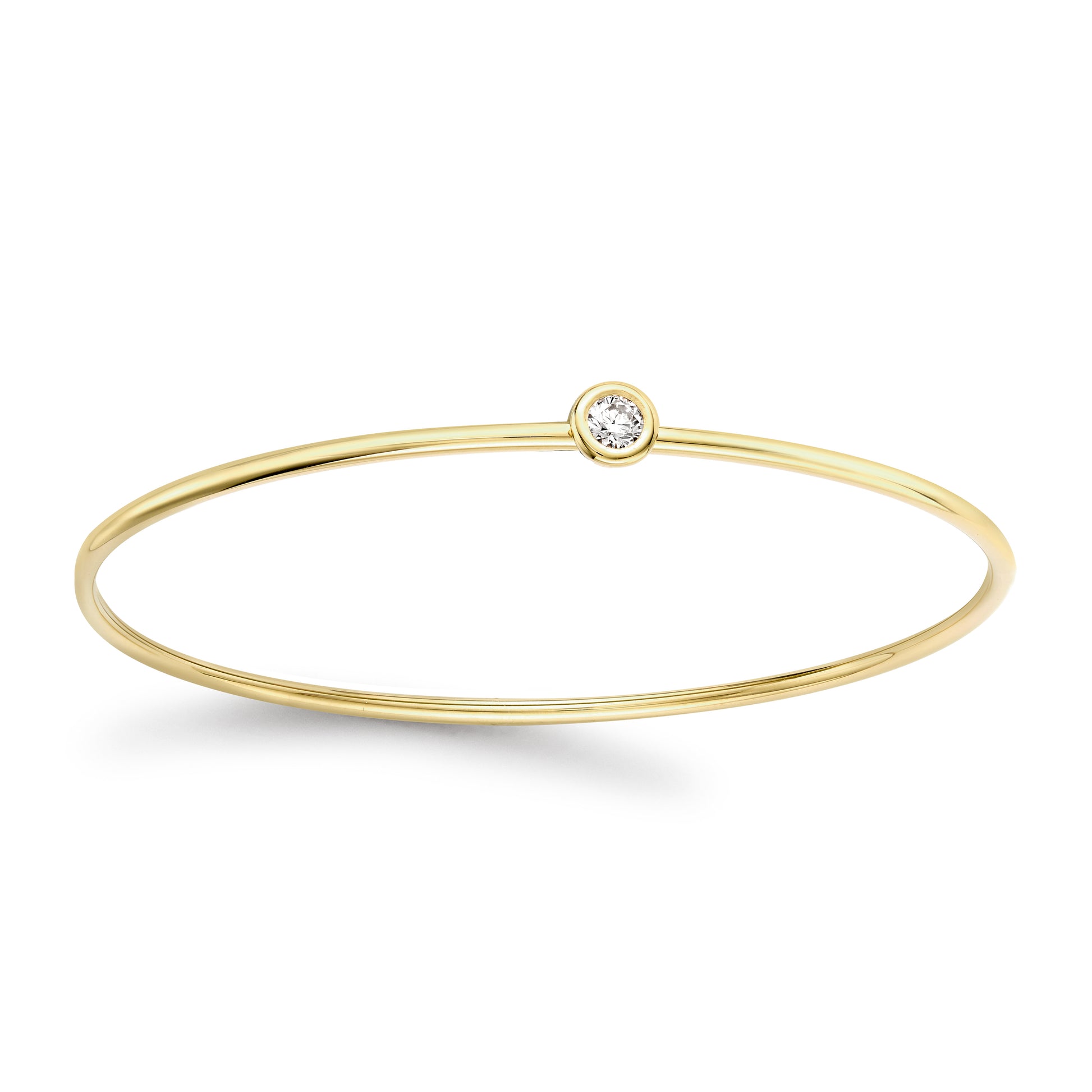 18ct Gold  Diamond Donut Bezel Solitaire Bangle 1.5mm 14pts - BGNR02080