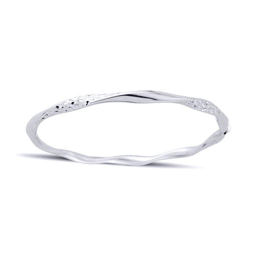 Ladies 9ct White Gold  Twisted Diamond-cut Bangle Bracelet - 4mm - BNNR02374