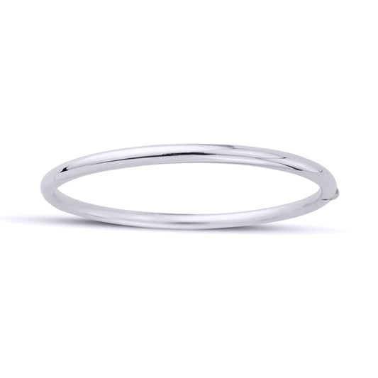 Ladies 9ct White Gold  Circular Tube Oval Bangle Bracelet 4mm - BNNR02380