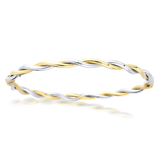 Ladies 9ct White Yellow Gold  Woven Tube Twist Bangle Bracelet 4mm - BNNR02384