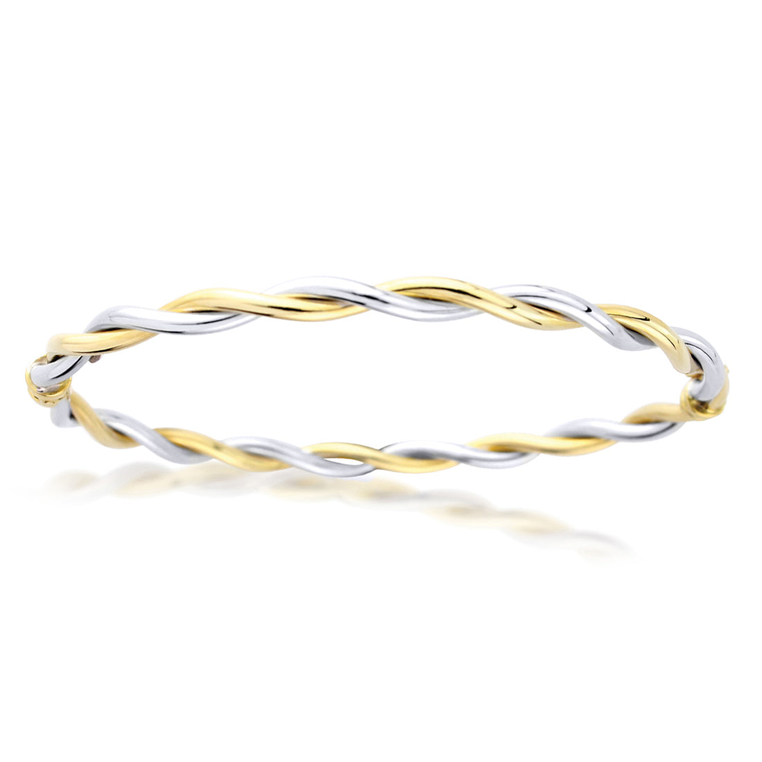 Ladies 9ct White Yellow Gold  Woven Tube Twist Bangle Bracelet 4mm - BNNR02384