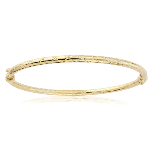 Ladies 9ct Gold  Barb Wire Kiss Motif Bangle Bracelet - 3mm - BNNR02402