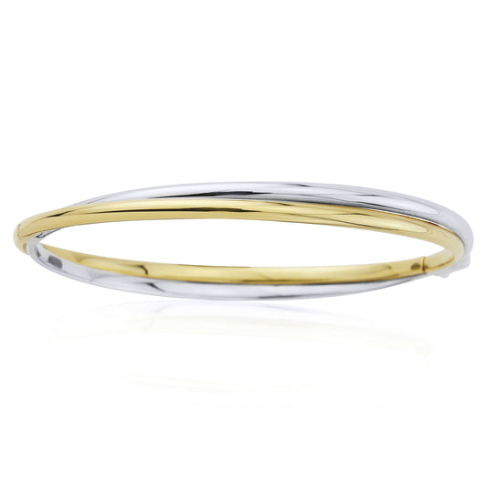 9ct 2-Colour Gold  Russian Wedding Style Bangle Bracelet - BNNR02443