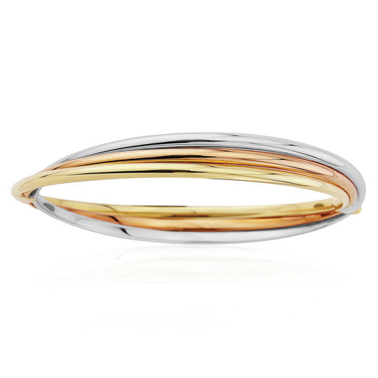 9ct Tri-Colour Gold  Russian Wedding Style Bangle Bracelet - BNNR02444