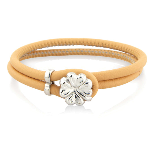 Sterling Silver  - Beige Leather Wristpiece - Bangle - Ladies - BSNR02096
