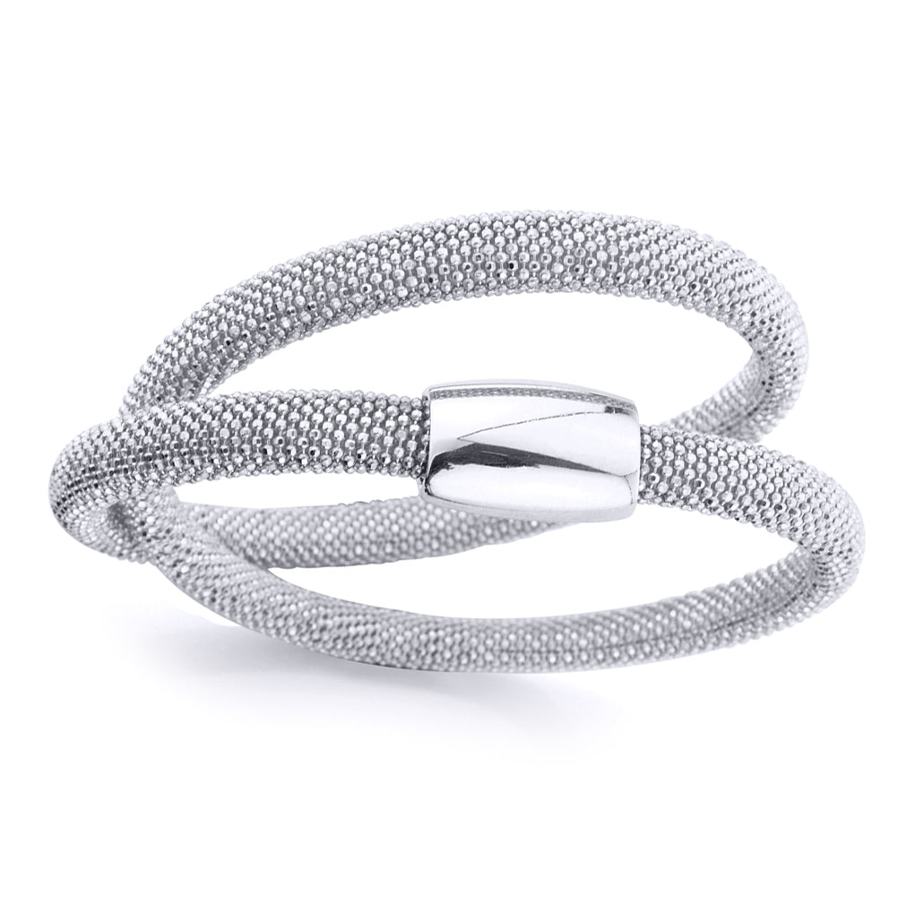 Silver  - Doubled-Up Magnetic Clasp Wristpiece - Ladies Bangle - BSNR02109