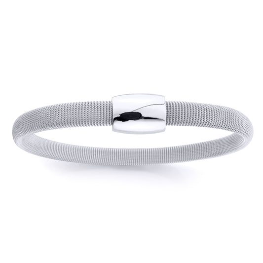 Sterling Silver  Strung Ribbed 7mm Magnetic Bangle Bracelet 18.5cm - BSNR02113