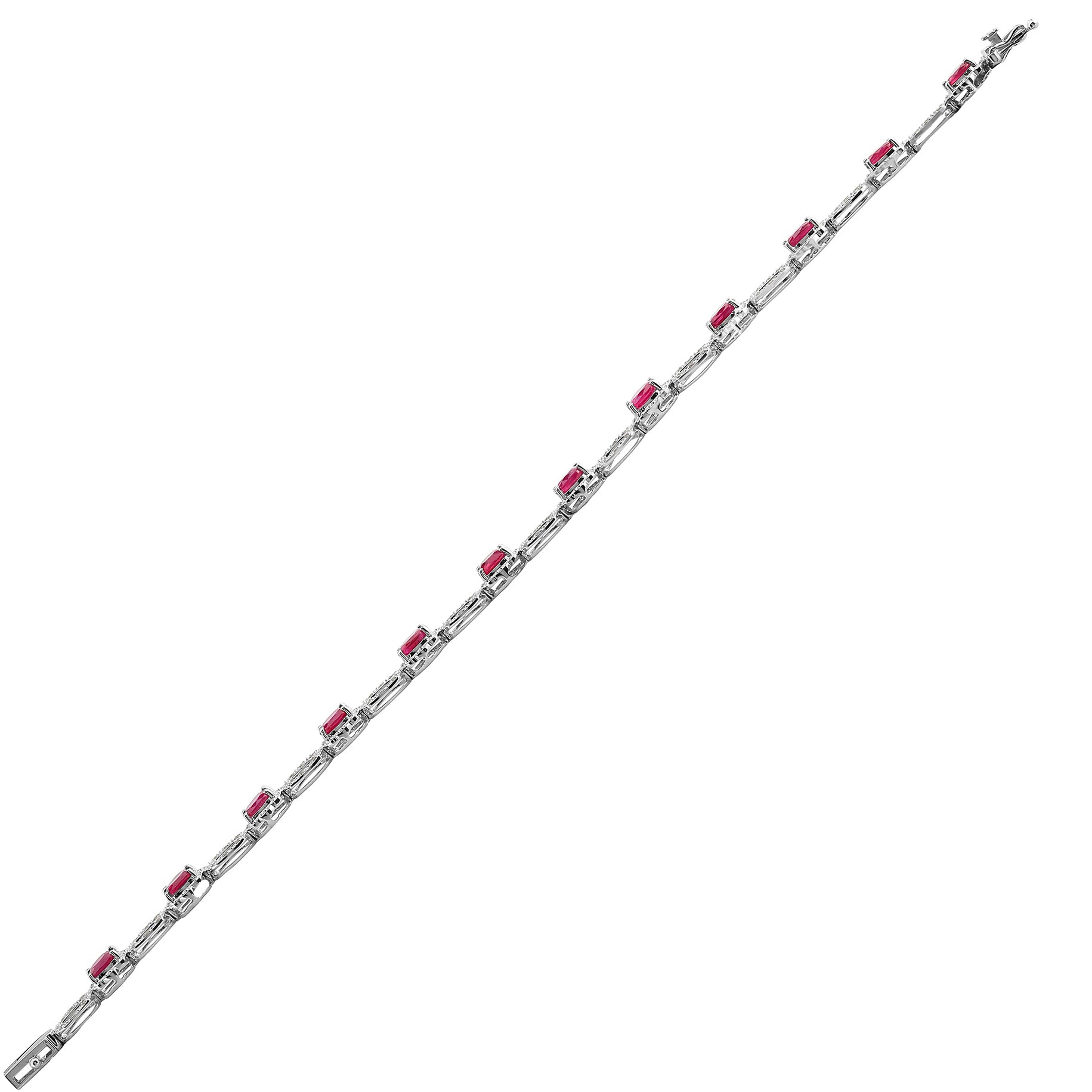 18ct White Gold  Diamond Red Ruby Cluster Tennis Bracelet 6.2mm - 18B028