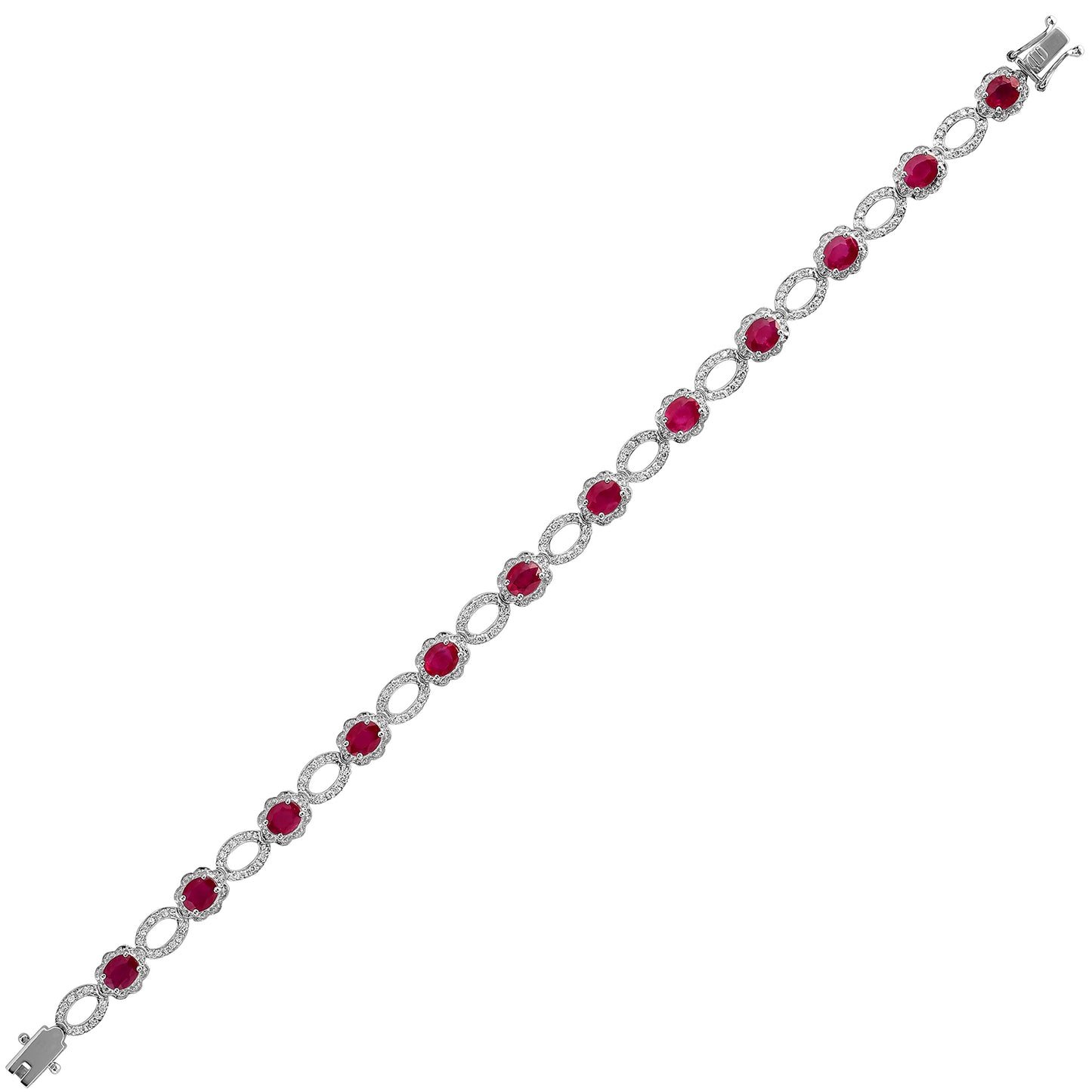 18ct White Gold  Diamond Red Ruby Cluster Tennis Bracelet 6.2mm - 18B028