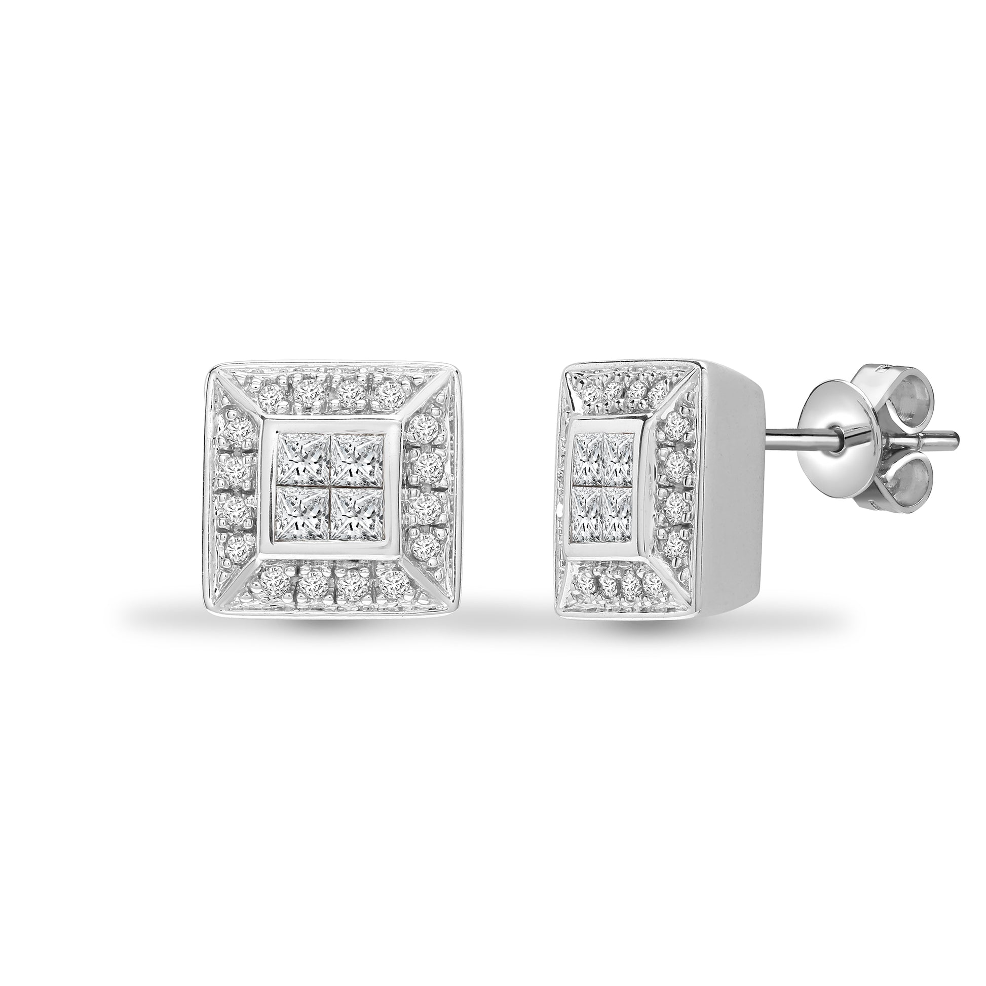 18ct White Gold  0.5ct Diamond Window Stud Earrings - 18E036