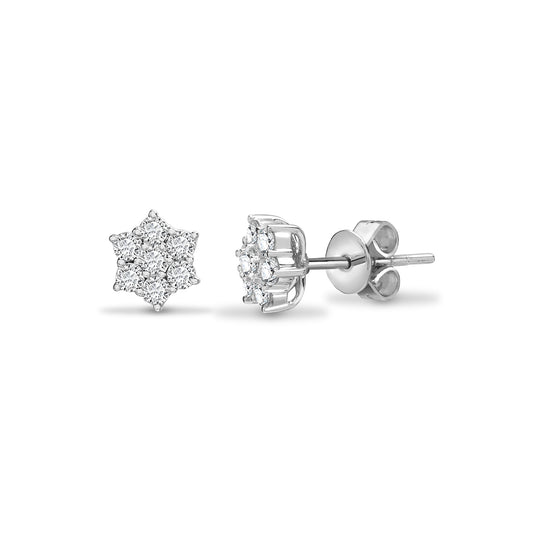 18ct White Gold  Diamond Classic 7 Stone Cluster Stud Earrings - 18E042-050