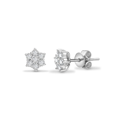 18ct White Gold  1ct Diamond Classic 7 Stone Cluster Stud Earrings - 18E042-100