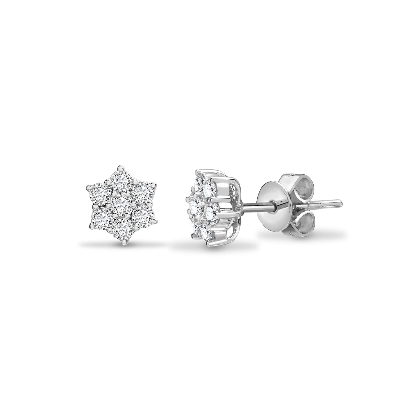 18ct White Gold  1.5ct Diamond 7 Stone Cluster Stud Earrings - 18E042-150
